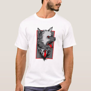 Wolf With Red Eyes And Red Tie Animal Wolf T-Shirt