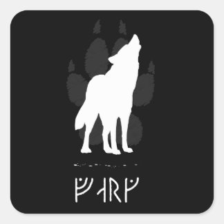 Wolf with viking runes square sticker