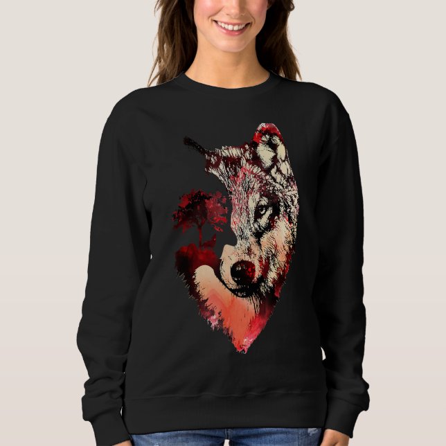 Wolf Wolf Silhouette Landscape Adventure Wild Anim Sweatshirt (Front)