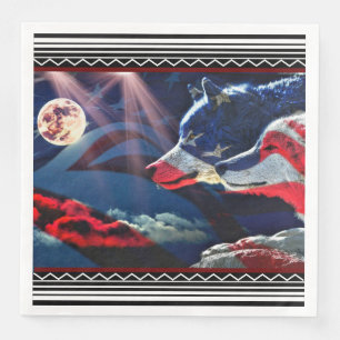 Wolf Wolves Full Moon American Flag Napkin