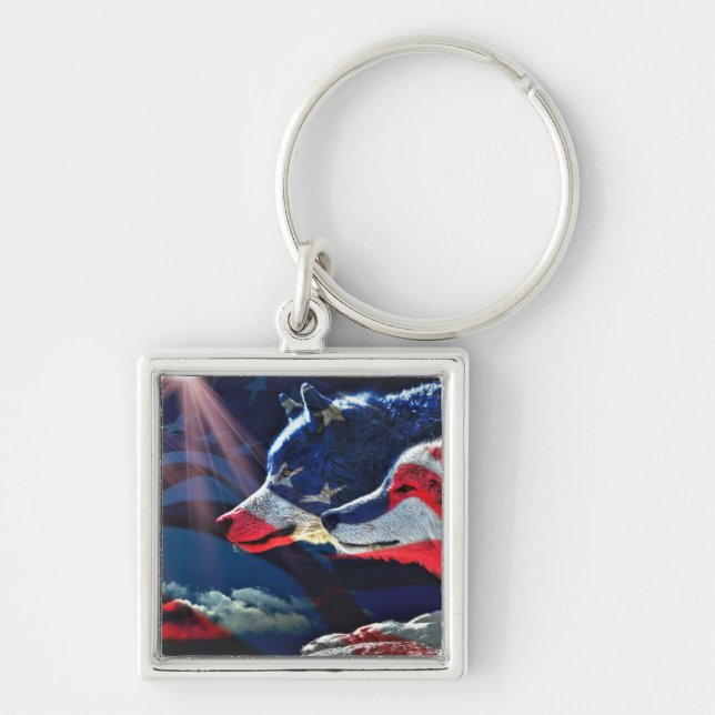 Wolf Wolves Full Moon Key Ring (Front)