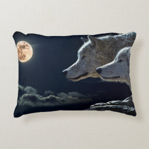 Wolf Wolves Howling at the Full Moon at Night Decorative Cushion
