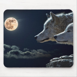 Wolf Wolves Howling at the Full Moon at Night Mouse Pad