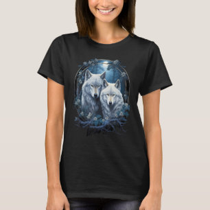 Wolf Wolves in Forest by Night Moon Fantasy Art Wi T-Shirt