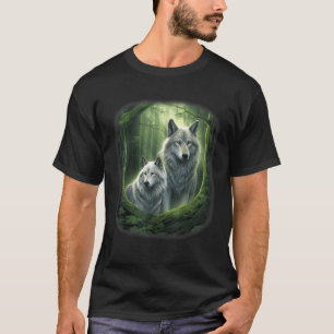 Wolf Wolves in Forest by Night Moon Fantasy Art Wi T-Shirt