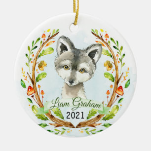 Wolf Woodland Christmas Holiday Keepsake Ceramic Ornament