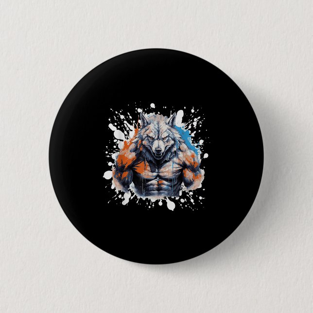 Wolf Workout Gym Fighter Bodybuilder  6 Cm Round Badge (Front)