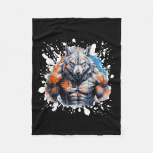 Wolf Workout Gym Fighter Bodybuilder Fleece Blanket