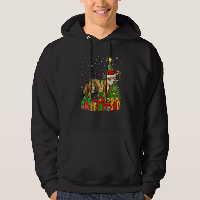 Wolf  Xmas Holiday Santa Wolf Christmas Tree Hoodie (Front)