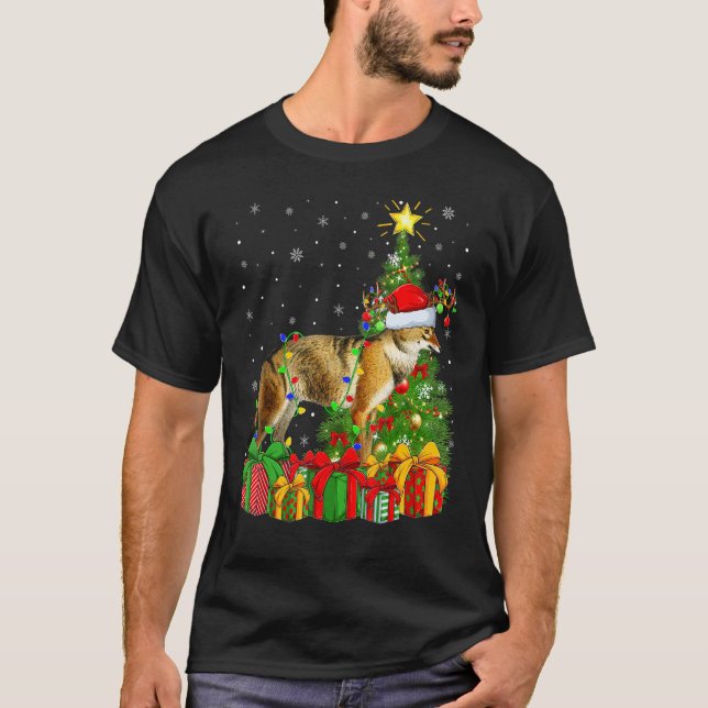 Wolf   Xmas Holiday Santa Wolf Christmas Tree T-Shirt (Front)