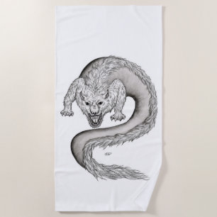 Wolfdragon black and white design beach towel