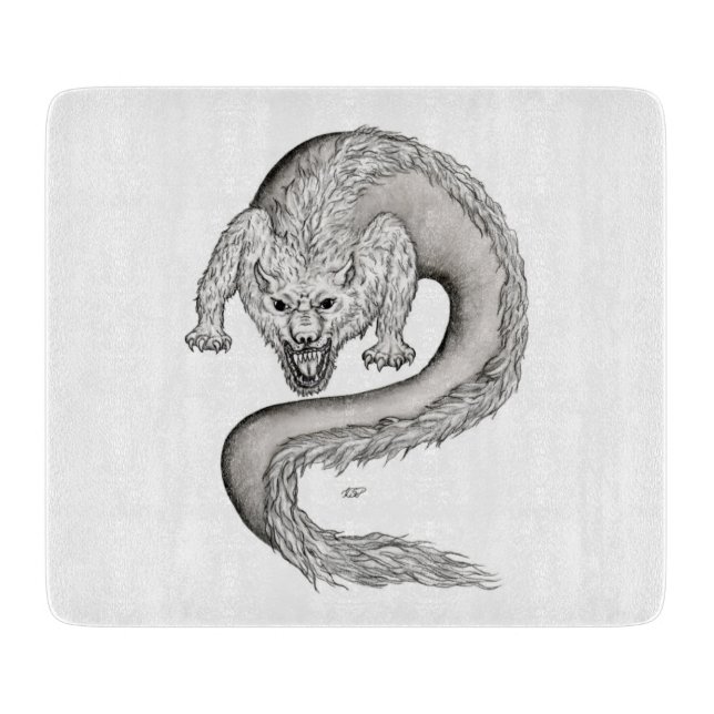 Wolfdragon black and white design cutting board (Front)