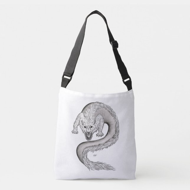 Wolfdragon black and white Design in Tattoostyle Crossbody Bag (Front)