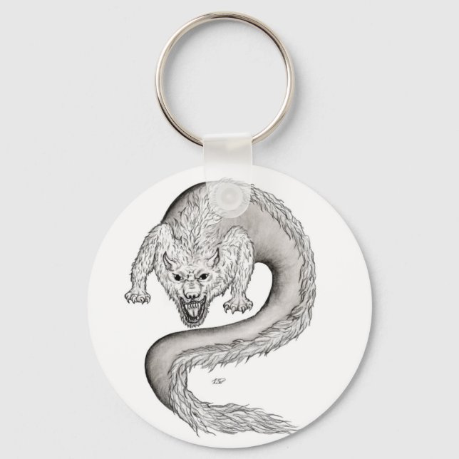 Wolfdragon black and white Design Key Ring (Front)