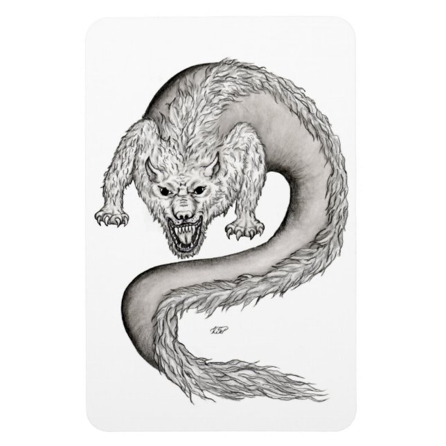 Wolfdragon black and white design magnet (Vertical)