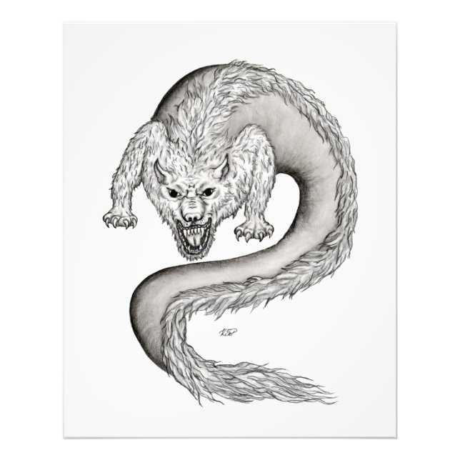 Wolfdragon black and white design photo print (Front)