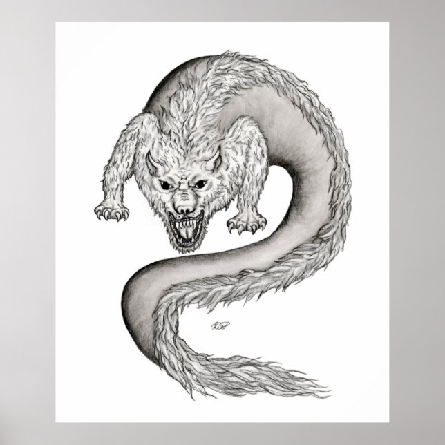 Wolfdragon black and white design poster (Front)