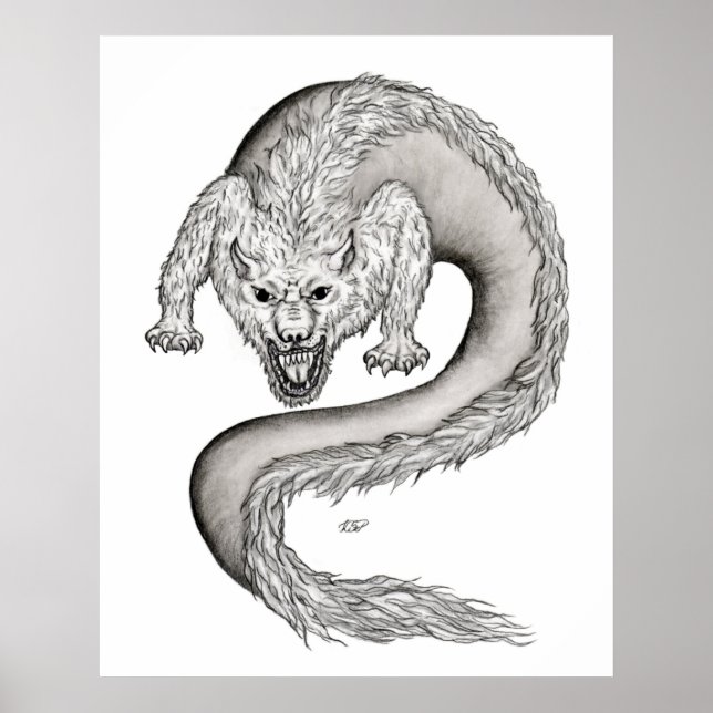 Wolfdragon black and white design poster (Front)