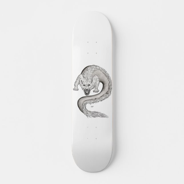 Wolfdragon black and white Design Skateboard (Front)