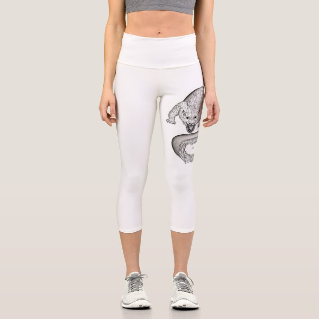 Wolfdragon , Wolf and Dragon, mix-Creature Capri Leggings (Front)