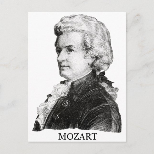 Wolfgang Amadeus Mozart, black Postcard (Front)