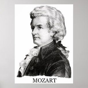 Wolfgang Amadeus Mozart, black Poster