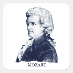 Wolfgang Amadeus Mozart, blue Square Sticker