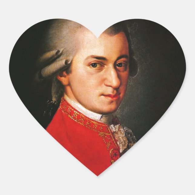 Wolfgang Amadeus Mozart portrait Heart Sticker (Front)
