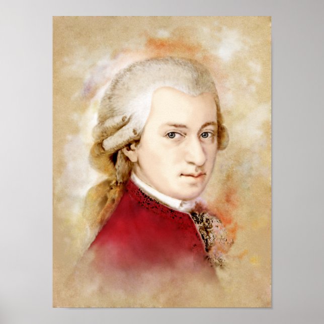 Wolfgang Amadeus Mozart Portrait im Aquarell Style Poster (Front)