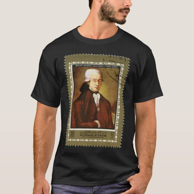 Wolfgang Amadeus Mozart Vintage Postal Stamp T-Shirt (Front)