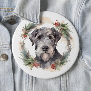 Wolfhound Christmas Wreath Festive Pup  6 Cm Round Badge