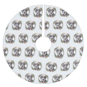 Wolfhound Christmas Wreath Festive Pup Brushed Polyester Tree Skirt