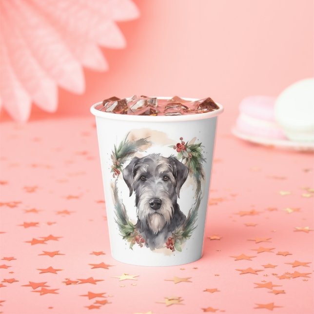 Wolfhound Christmas Wreath Festive Pup  Paper Cups (Insitu)
