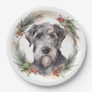 Wolfhound Christmas Wreath Festive Pup  Paper Plate