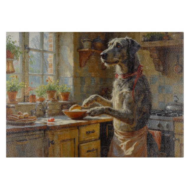 Wolfhound Cooking in Kitchen Cutting Board (Front)