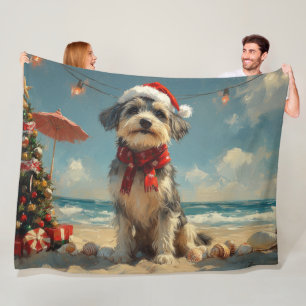 Wolfhound Dog Christmas Vintage Beach Fleece Blanket