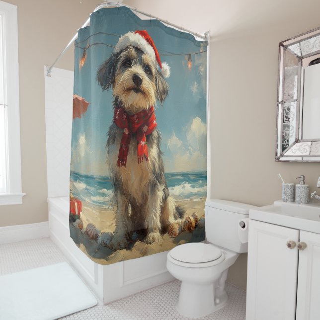 Wolfhound Dog Christmas Vintage Beach Shower Curtain (In Situ)