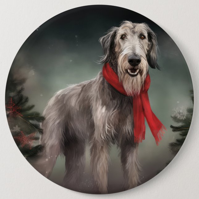 Wolfhound Dog in Snow Christmas 6 Cm Round Badge (Front)
