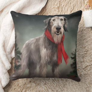Wolfhound Dog in Snow Christmas Cushion
