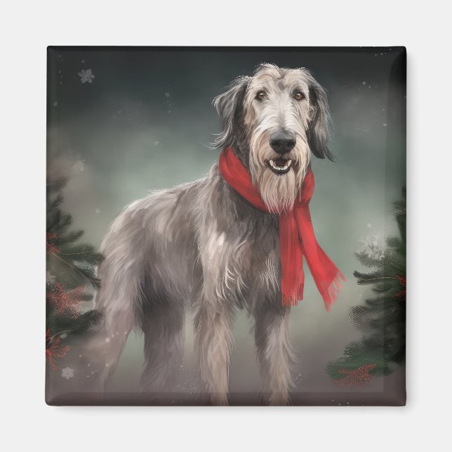 Wolfhound Dog in Snow Christmas Magnet (Front)