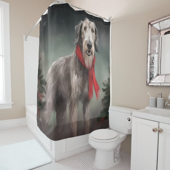 Wolfhound Dog in Snow Christmas Shower Curtain (In Situ)