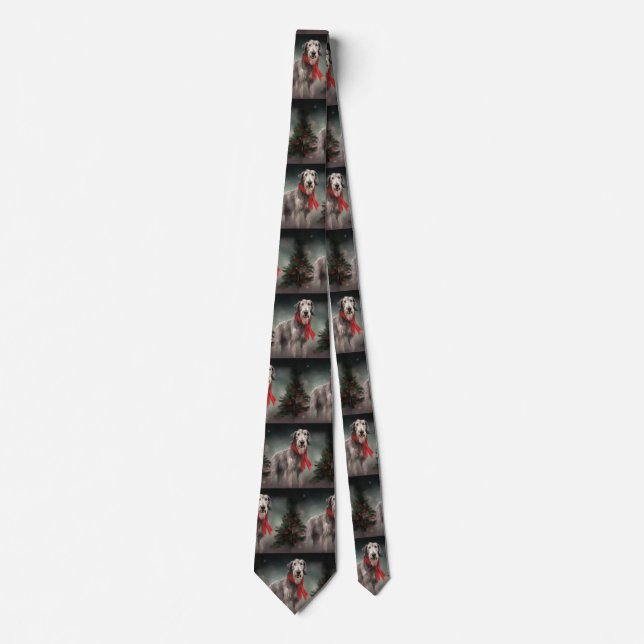 Wolfhound Dog in Snow Christmas Tie (Front)