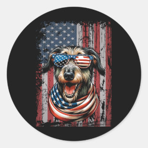 Wolfhound Dog Lover Us Flag 4th Of July Patriotic Classic Round Sticker