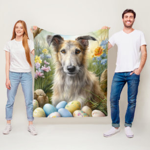 Wolfhound Dog With Easter Eggs Holiday Fleece Blanket
