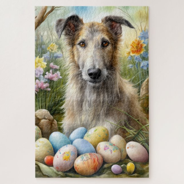 Wolfhound Dog With Easter Eggs Holiday  Jigsaw Puzzle (Vertical)