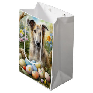 Wolfhound Dog With Easter Eggs Holiday  Medium Gift Bag