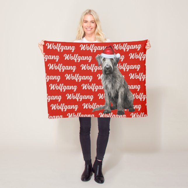 Wolfhound Dog with Name Patterned Christmas Fleece Blanket (In Situ)