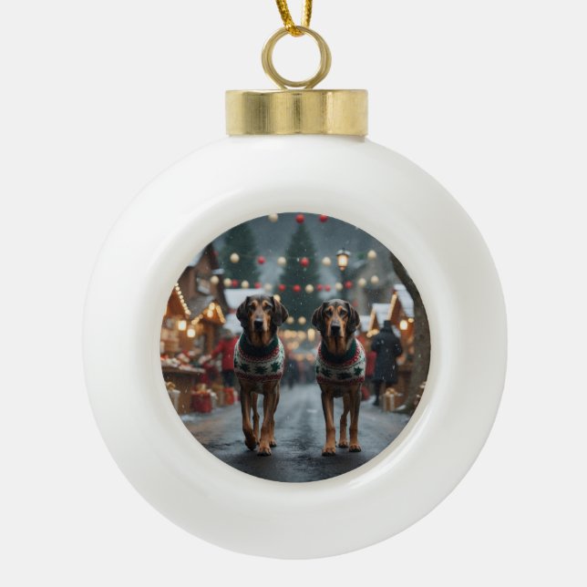 Wolfhound Dogs Christmas Snow Holiday Ceramic Ball Christmas Ornament (Front)