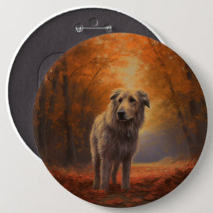 Wolfhound in Autumn Leaves Fall Inspire  6 Cm Round Badge