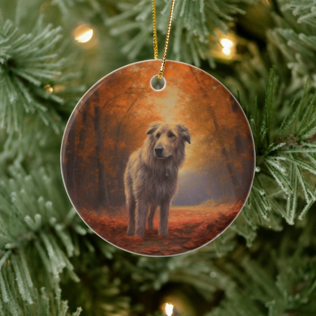 Wolfhound in Autumn Leaves Fall Inspire  Ceramic Ornament (Tree)